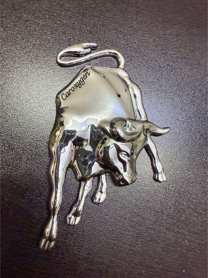 3D Raised Ox Bull Metal Monogram Emblem Badge Sticker for All Cars & Bikes (Silver)