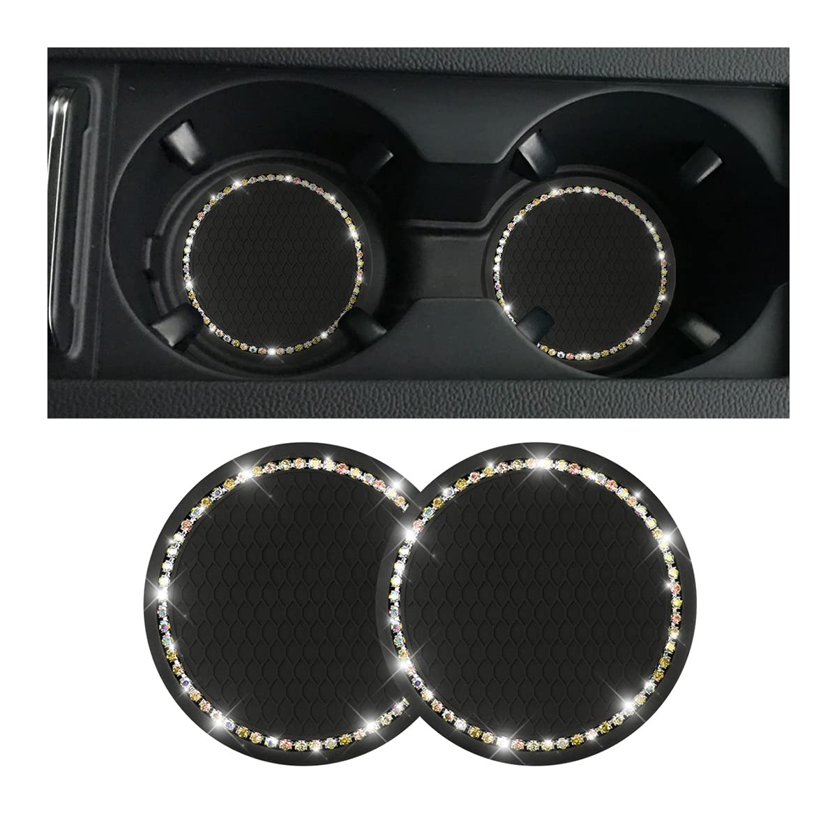 2.75 Inch Silicone Coaster Pad with Elegant Crystal Rhinestone | Car Interior Accessories