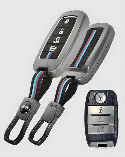 Auto Thrill Premium Metal Key Cover for Kia Seltos, Carens, Sonet - 4 Button Smart Key (Black)