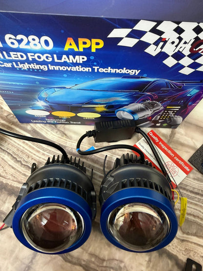 CarOxygen IPH M6280 APP Bi-LED Fog Lamp Projector - Fits All 3 Inch Fog Lamp Housing, 3 Color Modes, IP67 Waterproof