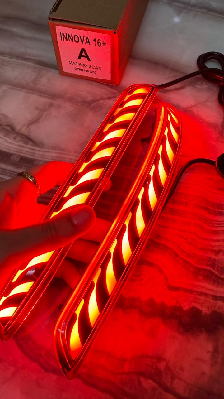 Innova Crysta 2016+ LED Bumper Reflector Light | Matrix Scanning Tail Light | Sequential Indicator | Red Running Brake Light | Plug & Play Rear DRL Kit (Set of 2)