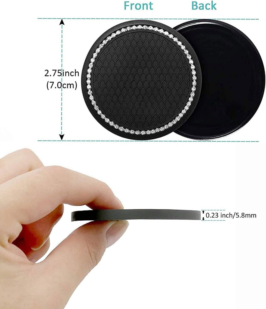 2.75 Inch Silicone Coaster Pad with Elegant Crystal Rhinestone | Car Interior Accessories