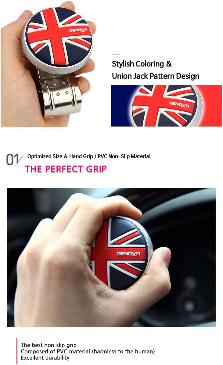 GotoShop Union Jack Logo Car Steering Wheel Power Handle Spinner Suicide Accessory Knob/Gift Non-Slip Pad (UnionJack Logo)