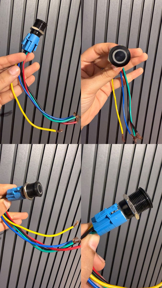 16mm 12V-24V Latching Metal Push Button Switch Ring Led Self Locking 1NO 1NC Waterproof ON/Off Black Shell Button with Pre-Wired Socket for 5/8’’ Mounting Hole (IP66,Green Light 2Pcs)