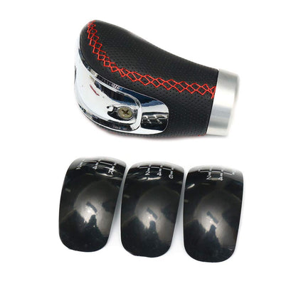 CarOxygen 5 6 Speed Manual Car Gear Shift Knob Shifter Lever Handle Stick PU Leather Universal with 3 Caps (Black)