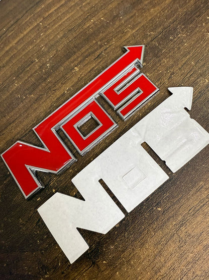 NOS Metal Logo Emblem Self Adhesive Sticker for All Kinds of Cars and Bikes (NOS-RED, BLACK ))