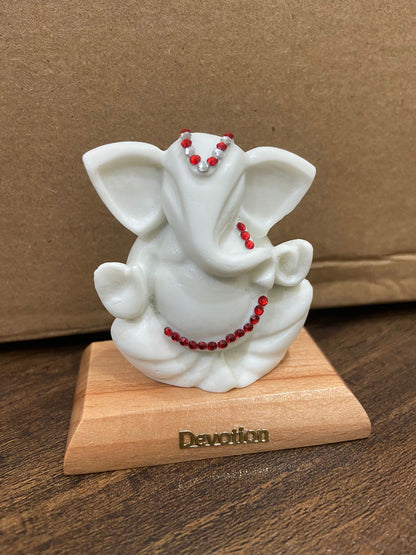 Marble Tilak Ganesh Idol for Car Dashboard with Double Sided Tape for Small Pooja Home Gift Office Study Table DÃ©cor-3.5 Inch, White (Handcrafted in India)