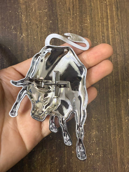 3D Raised Ox Bull Metal Monogram Emblem Badge Sticker for All Cars & Bikes (Silver)