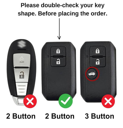 Metal Keycover for Suzuki Swift, Dzire, Ertiga, Grand Vitara, Celerio, Brezza, Fronx, Jimny, Ignis, Urban Cruiser, Rumion, Hyryder, E-Vitara 2 Button Smart Key with Keychain (Type M1).