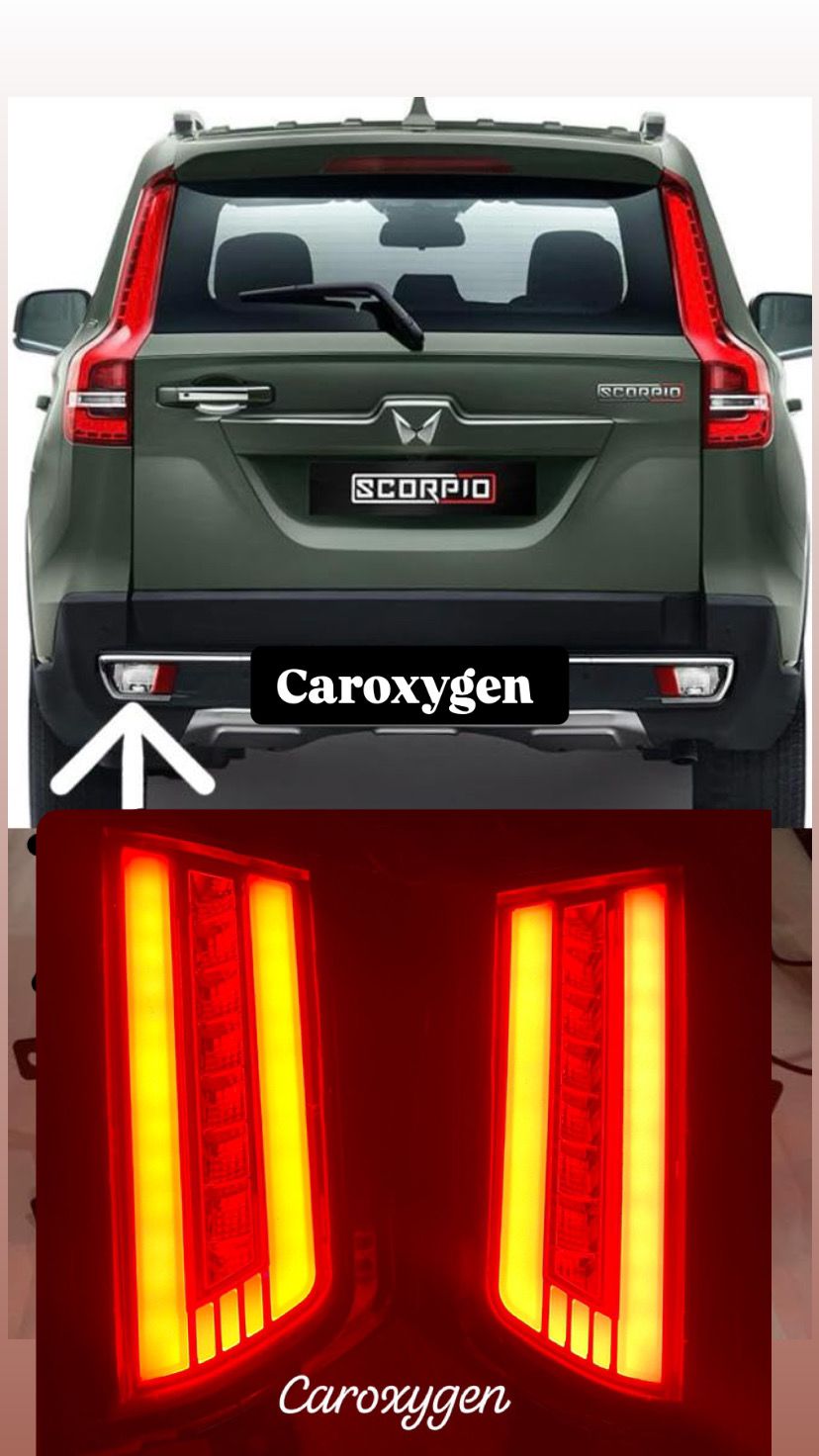 Rear Reflector Led Brake Light With Indicator Matrix +Scaning/3D Bumber Drl Back Compatible Scorpio N 2022 Onwards 1-Set (Four Function, Car)