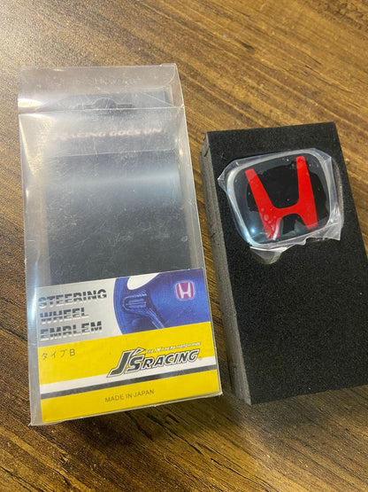 Car H Steering Logo Compatible for City Civic Amaze Jazz WRV BRV JDM Style 50mmx40mm (Red Chrome H)