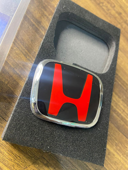 Car H Steering Logo Compatible for City Civic Amaze Jazz WRV BRV JDM Style 50mmx40mm (Red Chrome H)