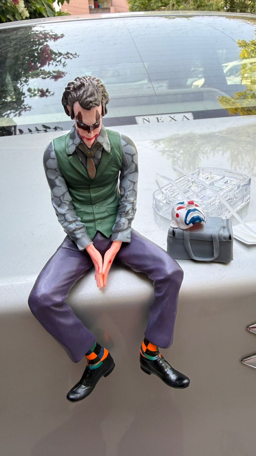 Joker Action Figure Sitting Pose Collectible Statue with Mask & Money Box - Small/Large Size