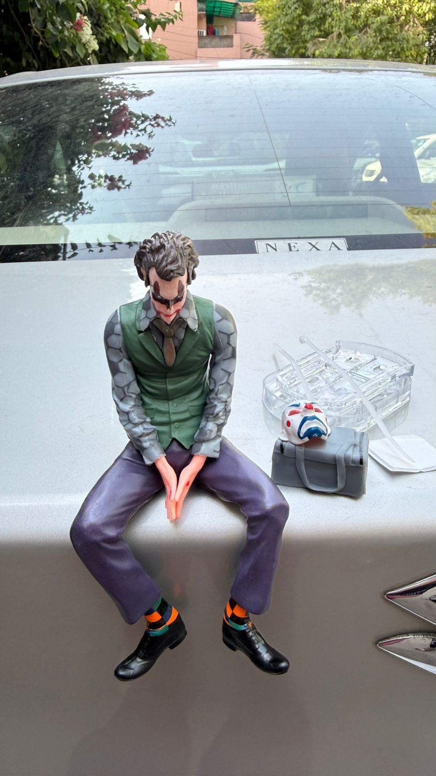 Joker Action Figure Sitting Pose Collectible Statue with Mask & Money Box - Small/Large Size