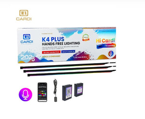 Cardi k4 Series With Voice Control - All Car LED Atmosphere Ambient Lighting Kit Interior Strip Light 16 Million Colors 5in1 with 6 Meters Fiber Optic Multicolor RGB Sound Active Wireless Bluetooth APP Remote Control