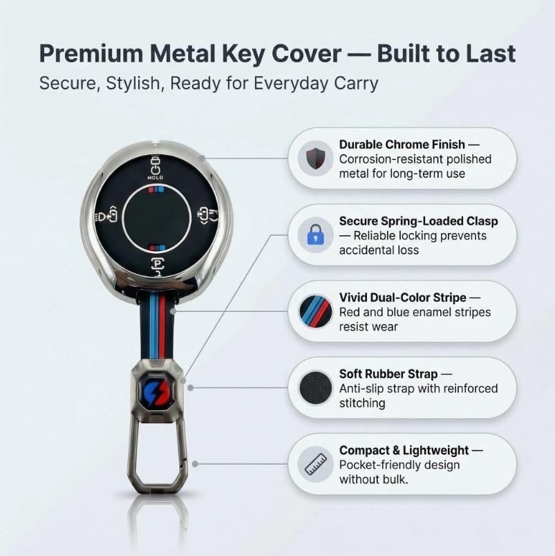 Premium Metal Smart Key Cover Compatible with Tata Smart Key | Zinc Alloy + Silicone Key Case | Scratch Resistant | Luxury Key Shell with Keychain |
