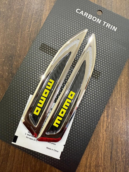1 Pair Car Side Fender Sticker Chrome + Carbon Fiber 3D Stickers Car Front Side Fender Vent Decal Stickers Bumper Trim Molding Car Decoration Exterior Accessories