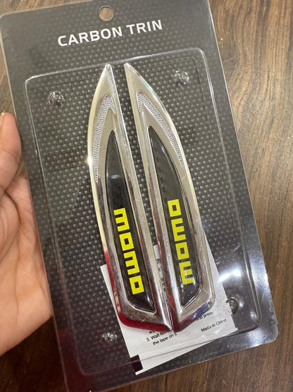 1 Pair Car Side Fender Sticker Chrome + Carbon Fiber 3D Stickers Car Front Side Fender Vent Decal Stickers Bumper Trim Molding Car Decoration Exterior Accessories