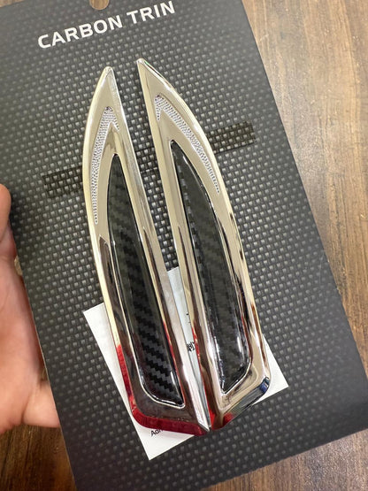 1 Pair Car Side Fender Sticker Chrome + Carbon Fiber 3D Stickers Car Front Side Fender Vent Decal Stickers Bumper Trim Molding Car Decoration Exterior Accessories