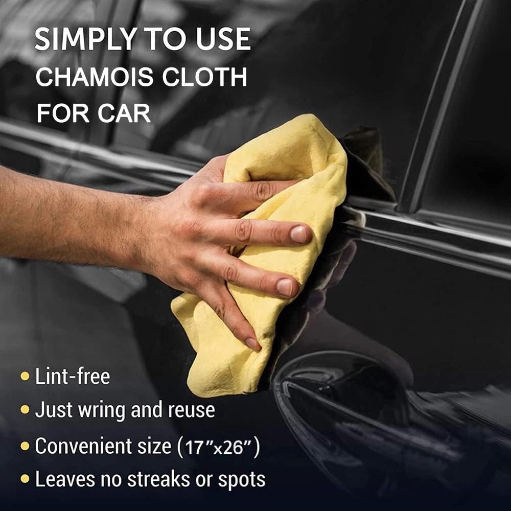 Premium Chamois Cloth for Car - 1pack - Yellow Car Shammy Towel - 26”x17” - Super Absorbent Reusable Shammy Cloth for Car - Scratch-Free