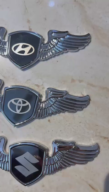 Winged King Crown Emblem Sticker for All Cars, Bikes, Metal (Silver with Black) Size: 11cm x 4.5cm x 2mm