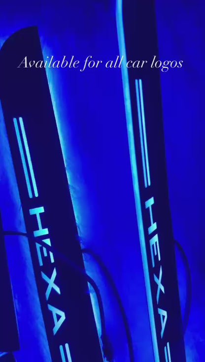 Door Foot Step Sill Plate with Mirror Finish LED Car Sill Plate Compatible with Tata Hexa Car (Set of 4 PCS, Blue)