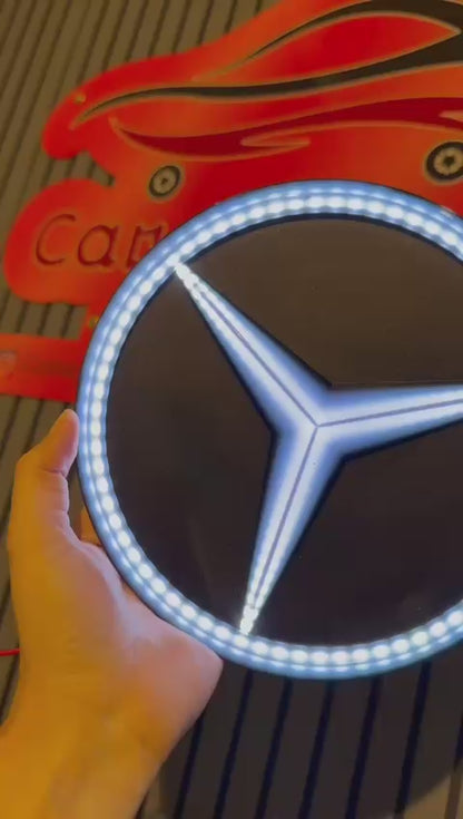 Car Front Grill LED Emblem Light â€“ Blue Glow Illuminated Logo Badge for Mercedes Cars (12V Universal Fit)