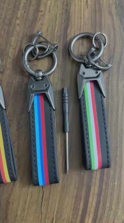 Premium Leather Car Keychain with Heavy-Duty Metal Hook | Detachable Key Ring & Quick-Release Clip | Stylish Stripe Design Key Holder for Men & Women | Includes Mini Screwdriver