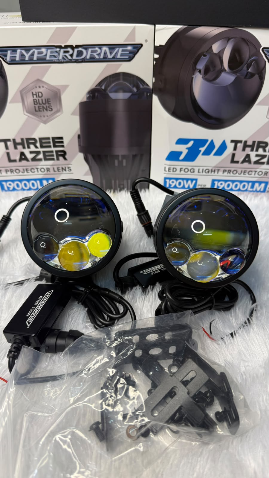 HYPERDRIVE 190W Triple Laser Bi-LED Fog Projector Light | HD Blue Lens | 1000M Long Range