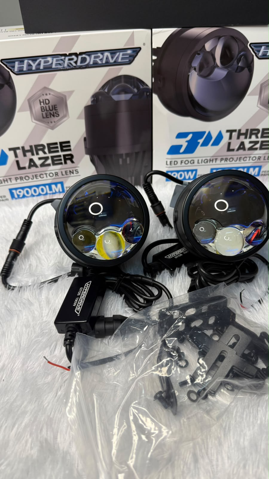 HYPERDRIVE 190W Triple Laser Bi-LED Fog Projector Light | HD Blue Lens | 1000M Long Range