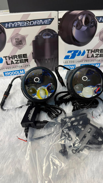 HYPERDRIVE 190W Triple Laser Bi-LED Fog Projector Light | HD Blue Lens | 1000M Long Range