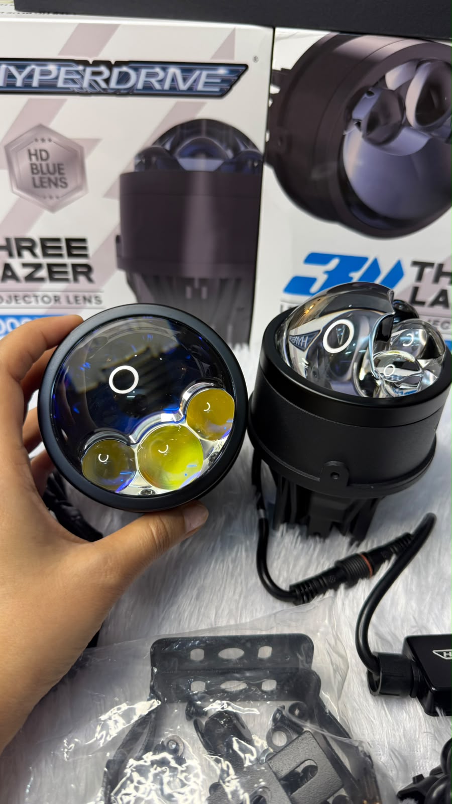 HYPERDRIVE 190W Triple Laser Bi-LED Fog Projector Light | HD Blue Lens | 1000M Long Range