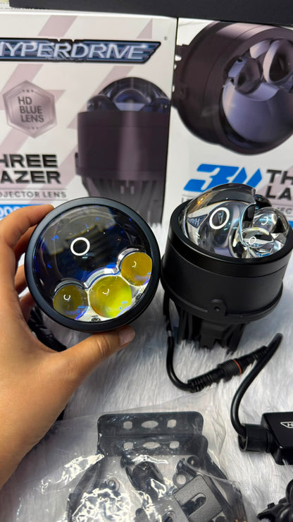HYPERDRIVE 190W Triple Laser Bi-LED Fog Projector Light | HD Blue Lens | 1000M Long Range