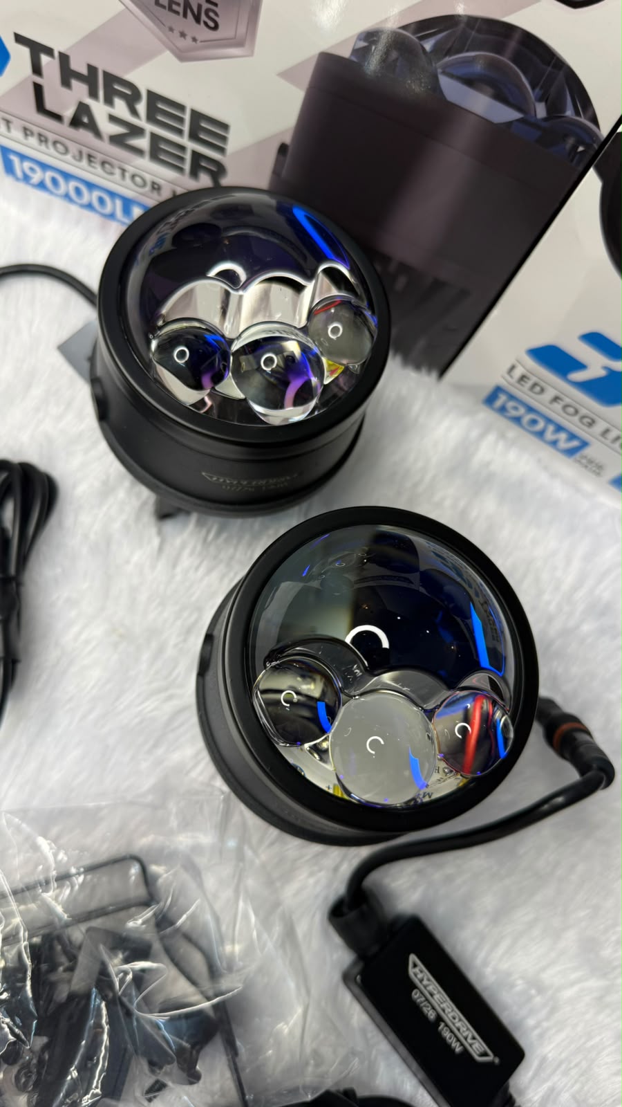 HYPERDRIVE 190W Triple Laser Bi-LED Fog Projector Light | HD Blue Lens | 1000M Long Range
