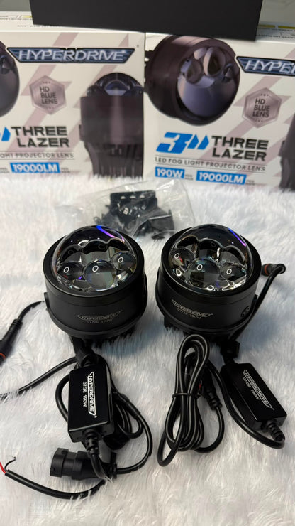HYPERDRIVE 190W Triple Laser Bi-LED Fog Projector Light | HD Blue Lens | 1000M Long Range