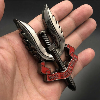 3D Metal Chrome SAS Who Dares Wins Car Trunk Fender Emblem Badge Decal Sticker for All Cars, Bikes, Metal (Gun Metal)