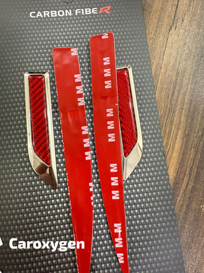 1Pair Car Side Fender Sticker Chrome + Carbon Fiber 3D Stickers Car Front Side Fender Vent Decal Stickers Bumper Trim Molding Car Decoration Exterior Accessories