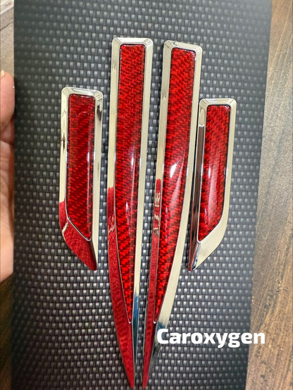 1Pair Car Side Fender Sticker Chrome + Carbon Fiber 3D Stickers Car Front Side Fender Vent Decal Stickers Bumper Trim Molding Car Decoration Exterior Accessories