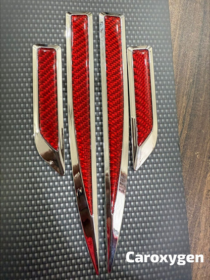 1Pair Car Side Fender Sticker Chrome + Carbon Fiber 3D Stickers Car Front Side Fender Vent Decal Stickers Bumper Trim Molding Car Decoration Exterior Accessories