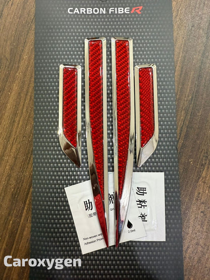 1Pair Car Side Fender Sticker Chrome + Carbon Fiber 3D Stickers Car Front Side Fender Vent Decal Stickers Bumper Trim Molding Car Decoration Exterior Accessories