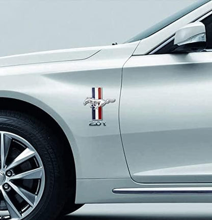 2pcs Car Side Emblem for Mustang, 3D Metal Car Side Door Fender Emblem Mark Sticker Badge for Mustang Running(Silver)