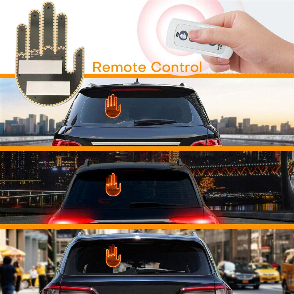 Hand Gesture Light for Car, Finger Gesture Light with Remote, LED Stickers for Car Window, Car LED Sign Finger Lights Funny Car Accessory