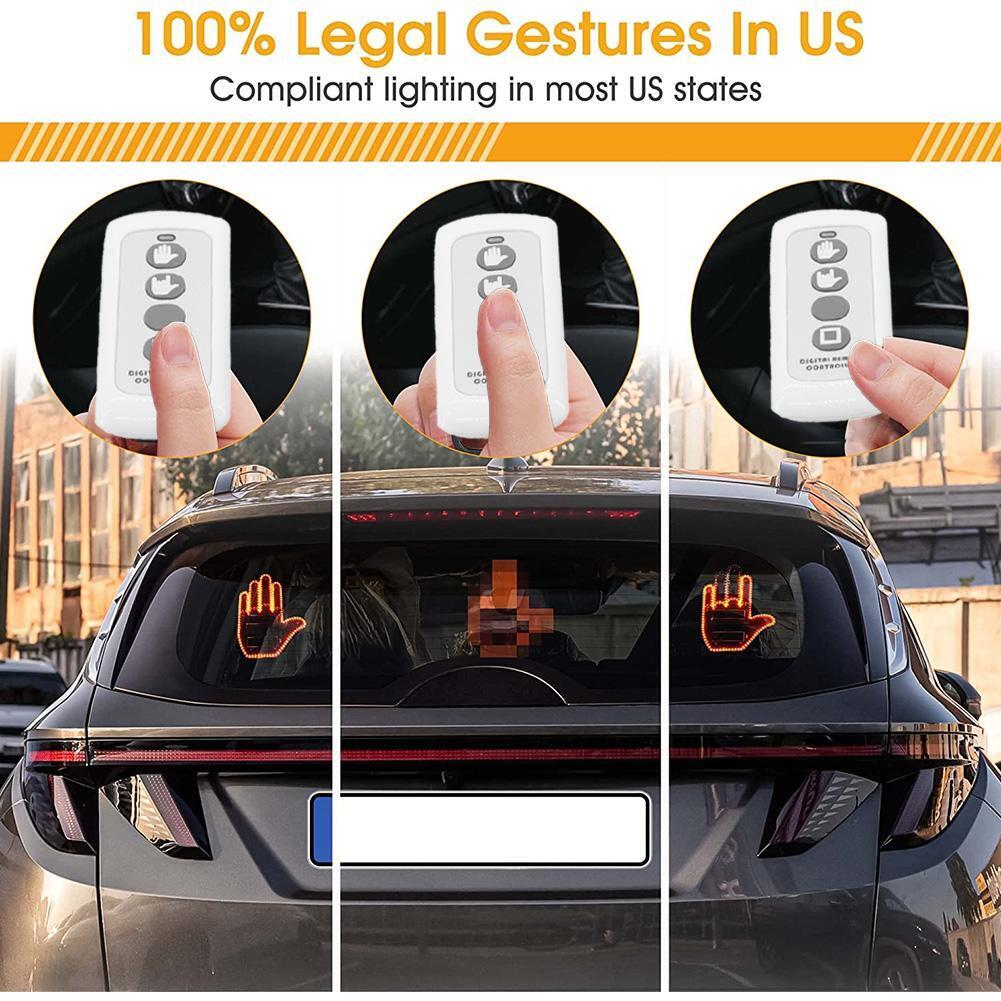 Hand Gesture Light for Car, Finger Gesture Light with Remote, LED Stickers for Car Window, Car LED Sign Finger Lights Funny Car Accessory