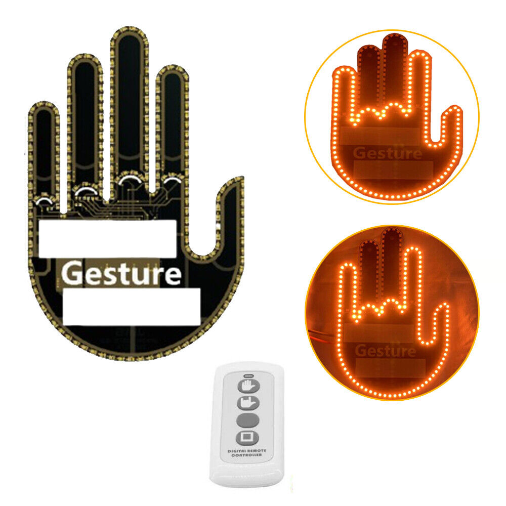 Hand Gesture Light for Car, Finger Gesture Light with Remote, LED Stickers for Car Window, Car LED Sign Finger Lights Funny Car Accessory