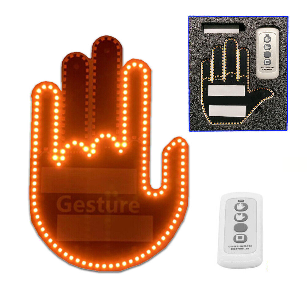 Hand Gesture Light for Car, Finger Gesture Light with Remote, LED Stickers for Car Window, Car LED Sign Finger Lights Funny Car Accessory