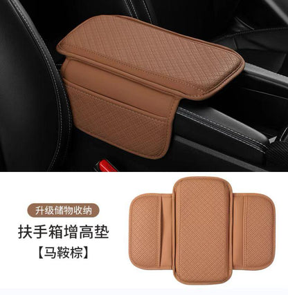 Center Console Arm-Rest Pad with Side Pockets, Small Size for Hatchbacks, Sedans Etc Car Armrest Seat Box Cover, Leather Auto Armrest Cover