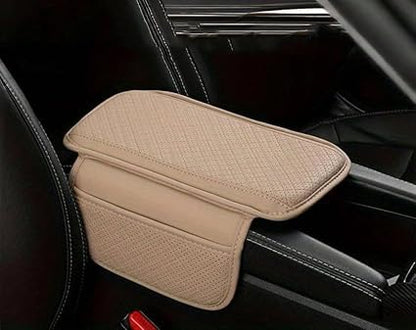 Center Console Arm-Rest Pad with Side Pockets, Small Size for Hatchbacks, Sedans Etc Car Armrest Seat Box Cover, Leather Auto Armrest Cover