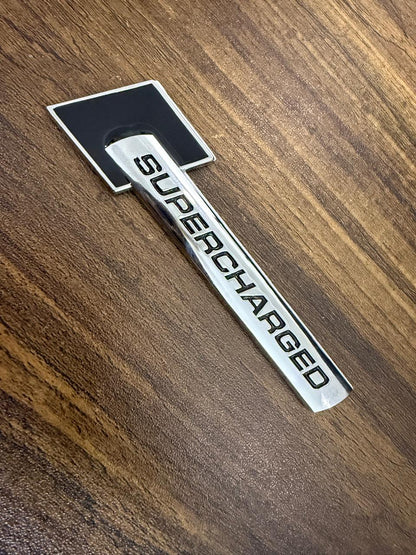 2Pcs Supercharged Emblem Car Logo Premium Auto 3D Raised Metal Badge Rear Trunk Sticker Side Decal (Silver Black)
