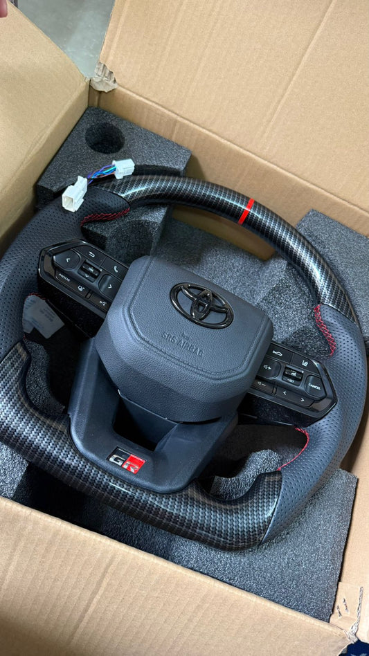 Caroxyen Real Carbon Fiber Steering Wheel for Toyota Hilux|OEM Multi-Function Button Compatible