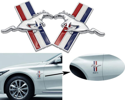 2pcs Car Side Emblem for Mustang, 3D Metal Car Side Door Fender Emblem Mark Sticker Badge for Mustang Running(Silver)
